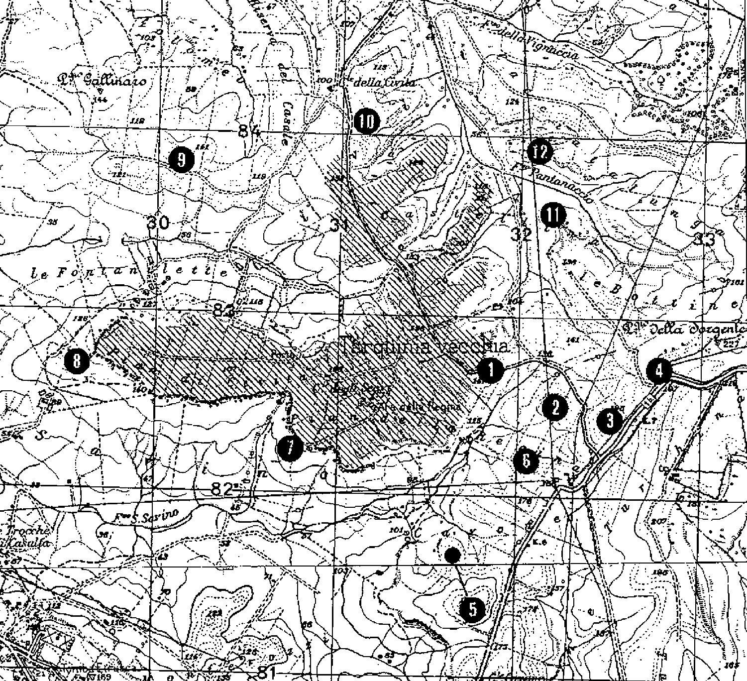 Fig. 2 – The funerary areas around theCivita plateau (Mandolesi1999).