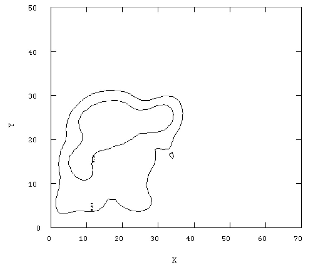 Fig. 2 – The Iron Age cemetery of Carmona. Kernel Density Mapping showing different concentrations of graves.