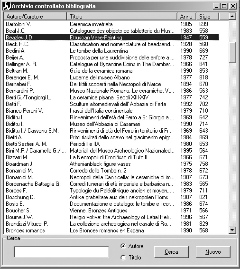 Fig.3 – Inserimento dati. Archivio controllato della bibliografia.