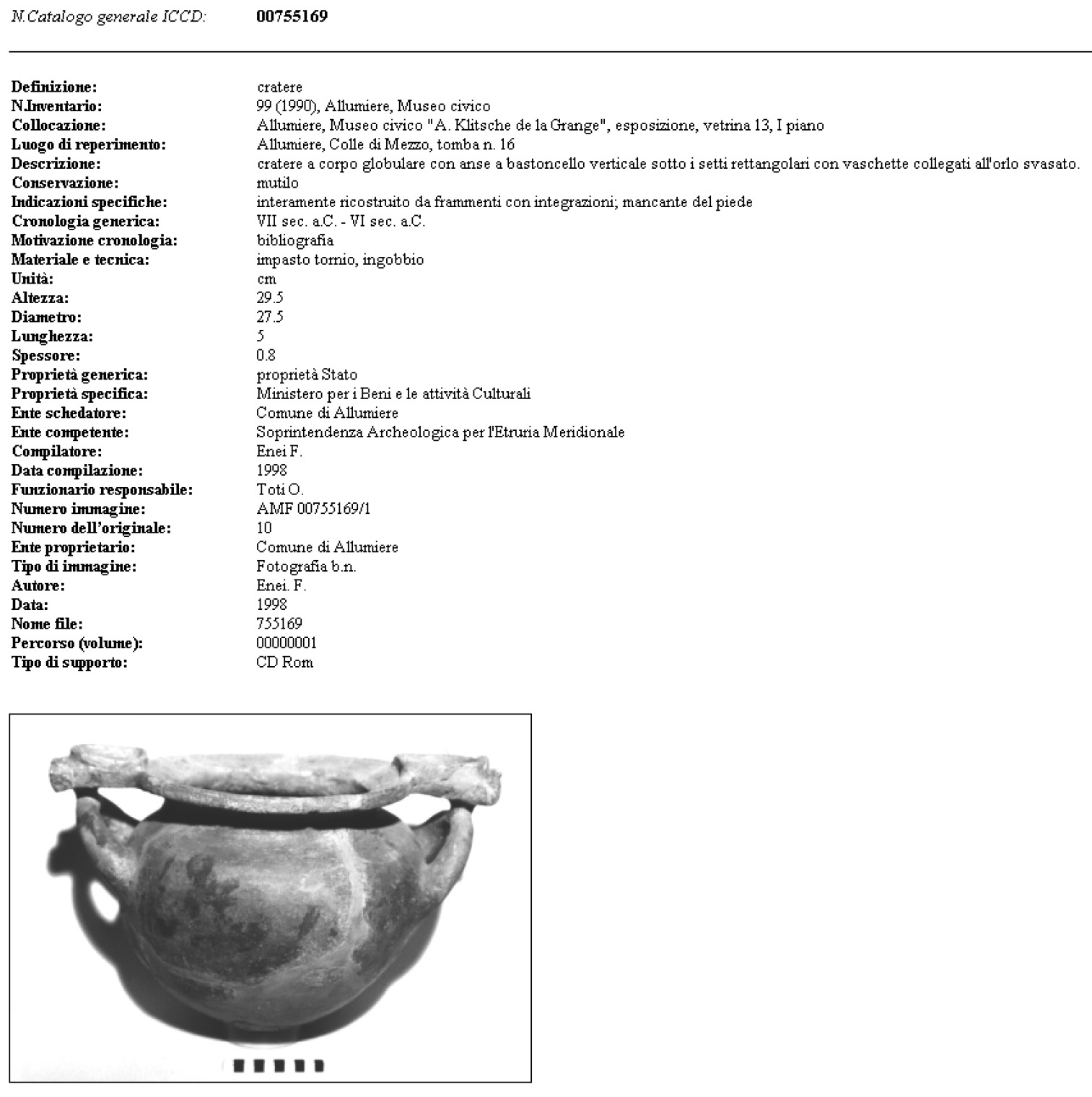 Fig. 7 – Modulo di stampa completa della scheda, corredata di immagine.