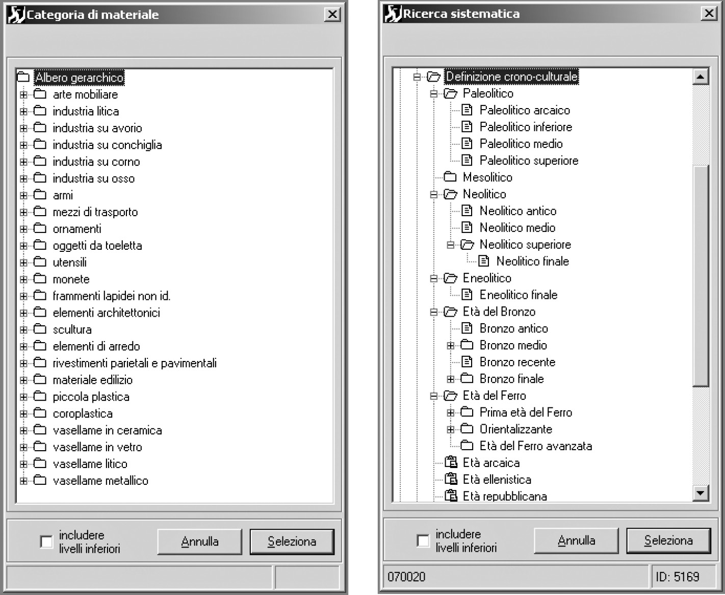 Figg. 9-10 – 9. Strutturazione del campo “Categoria di materiale e tipologia”; 10. Strutturazione del campo “Definizione crono-culturale”.