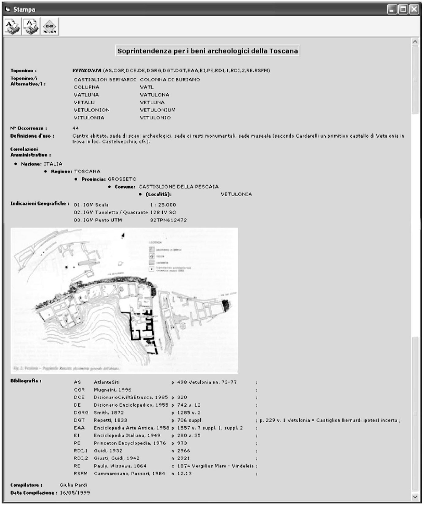 Fig. 2 – Scheda di Vetulonia.