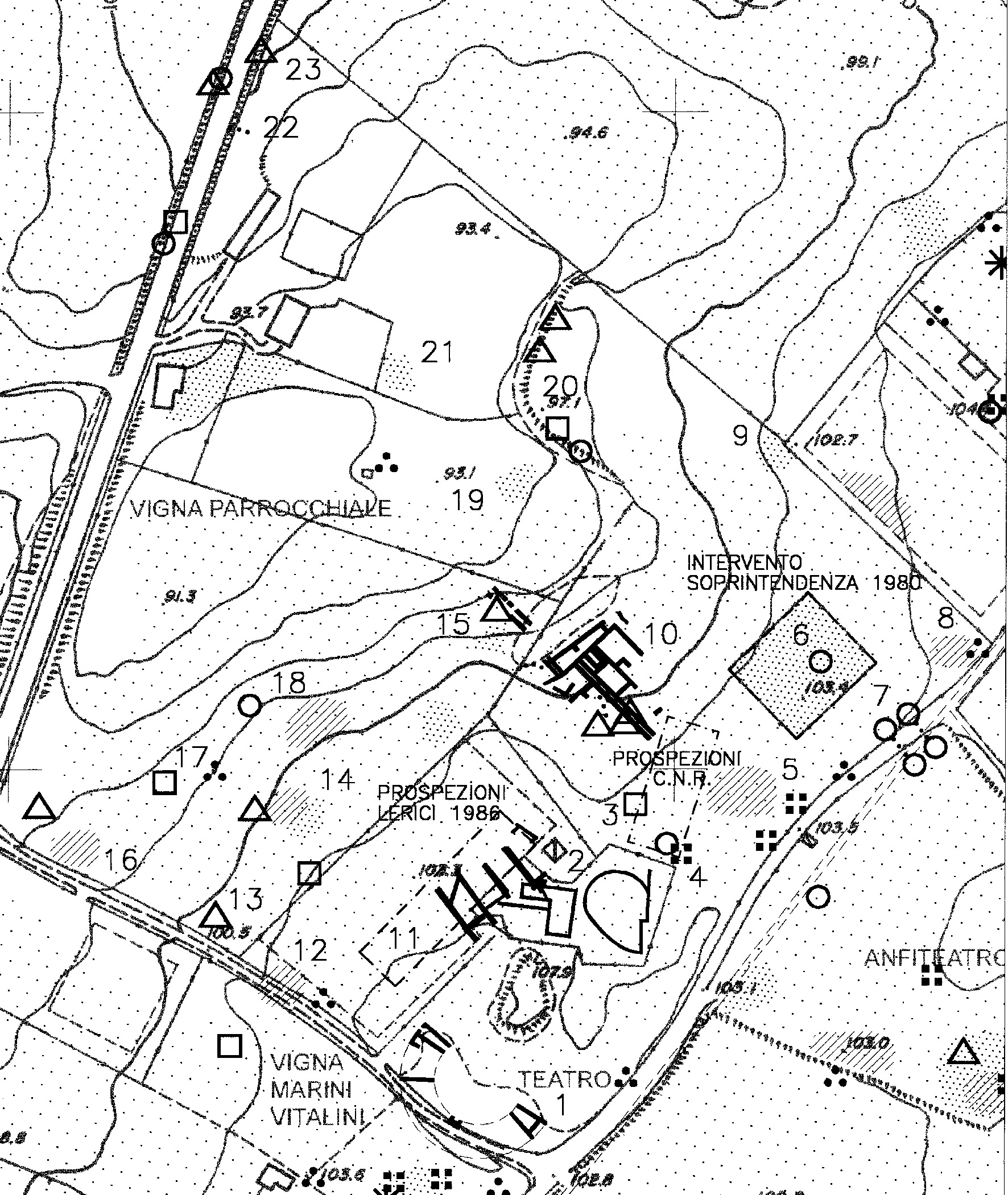 Fig. 1 – Stralcio del rilievo aerofotogrammetrico dell’area urbana antica (scala 1:2000).