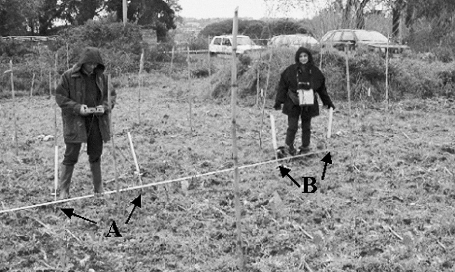 Fig. 6 – Dispositivo elettrodico applicato a Cerveteri durante la campagna di tomografia geoelettrica.