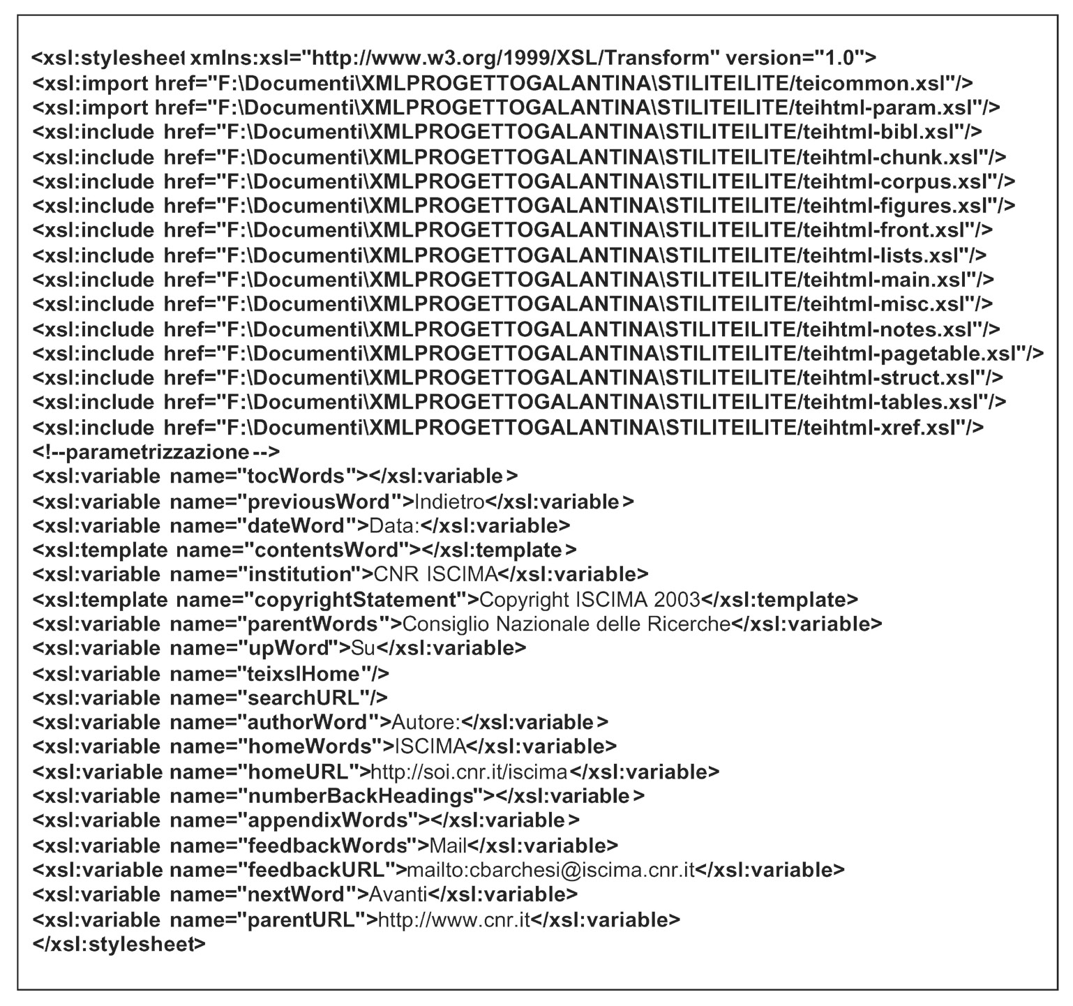 Fig. 11 – Foglio di stile modulare TEI Lite parametrizzato.