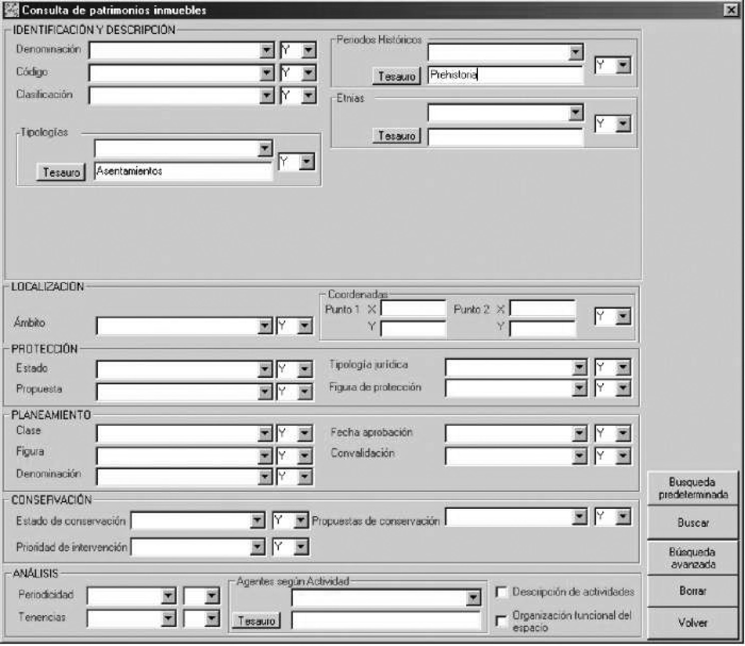 Fig. 3 – Defining search criteria following TAPH terminology.