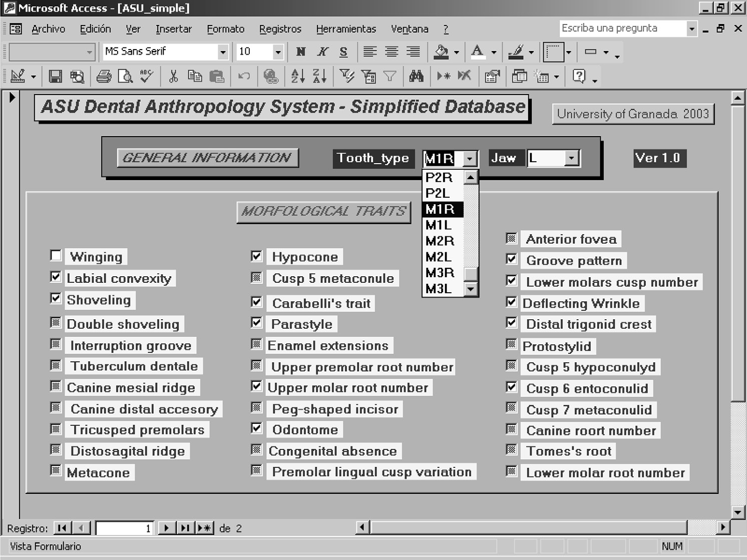 Fig. 1 – The ASU system. Simplified database.