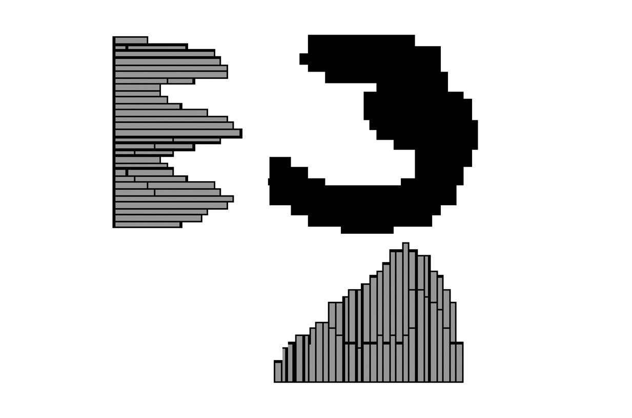 Fig. 6 – Istogramma delle proiezioni sugli assi x ed y di un carattere.