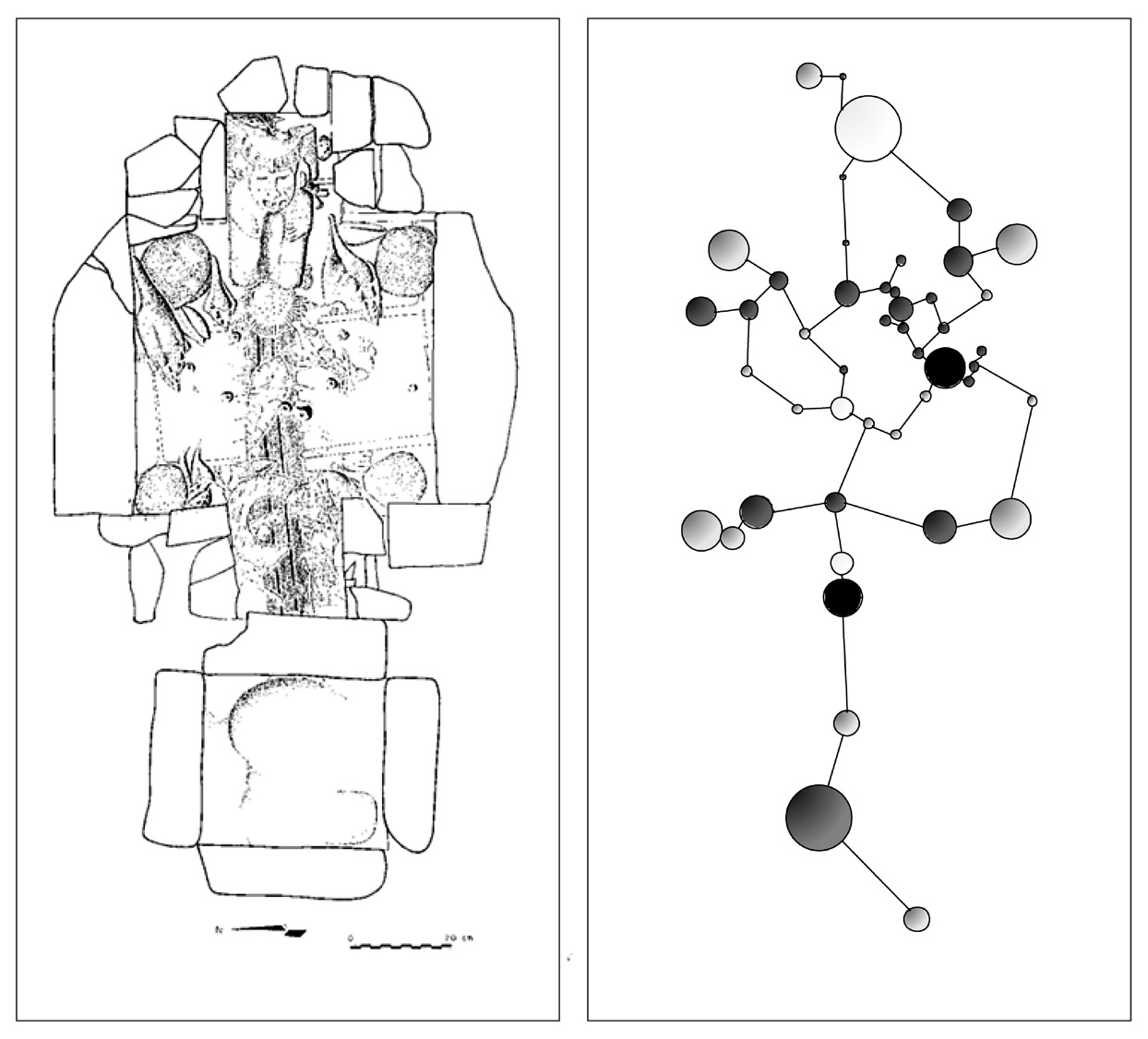 Fig. 9 – Grafo per l’analisi topologica dei reperti (ridisegnato da Jiménez, Chapman 1998).