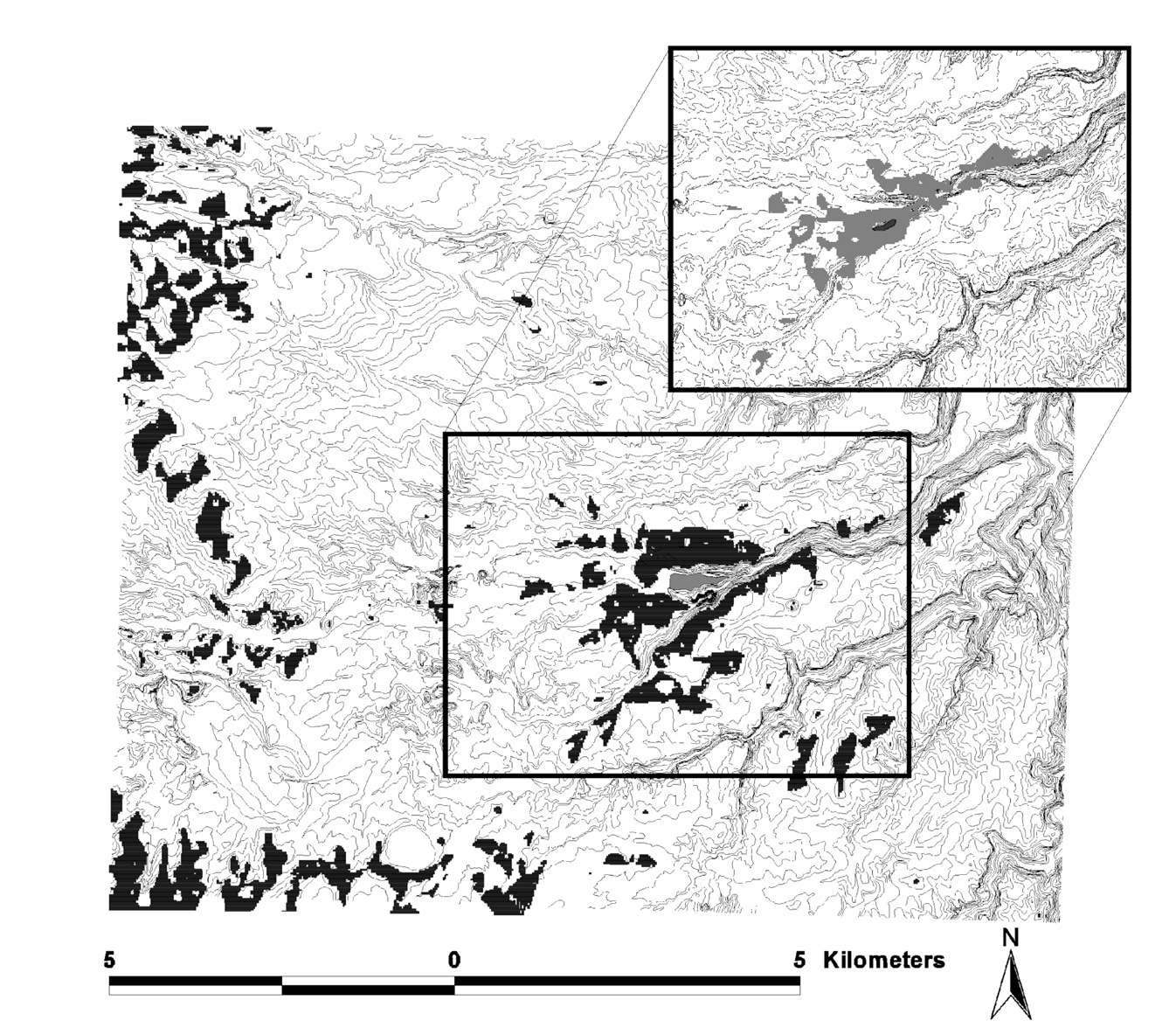 Fig. 3 – The visibility from Il Pizzo (inset) and Nepi (main image).