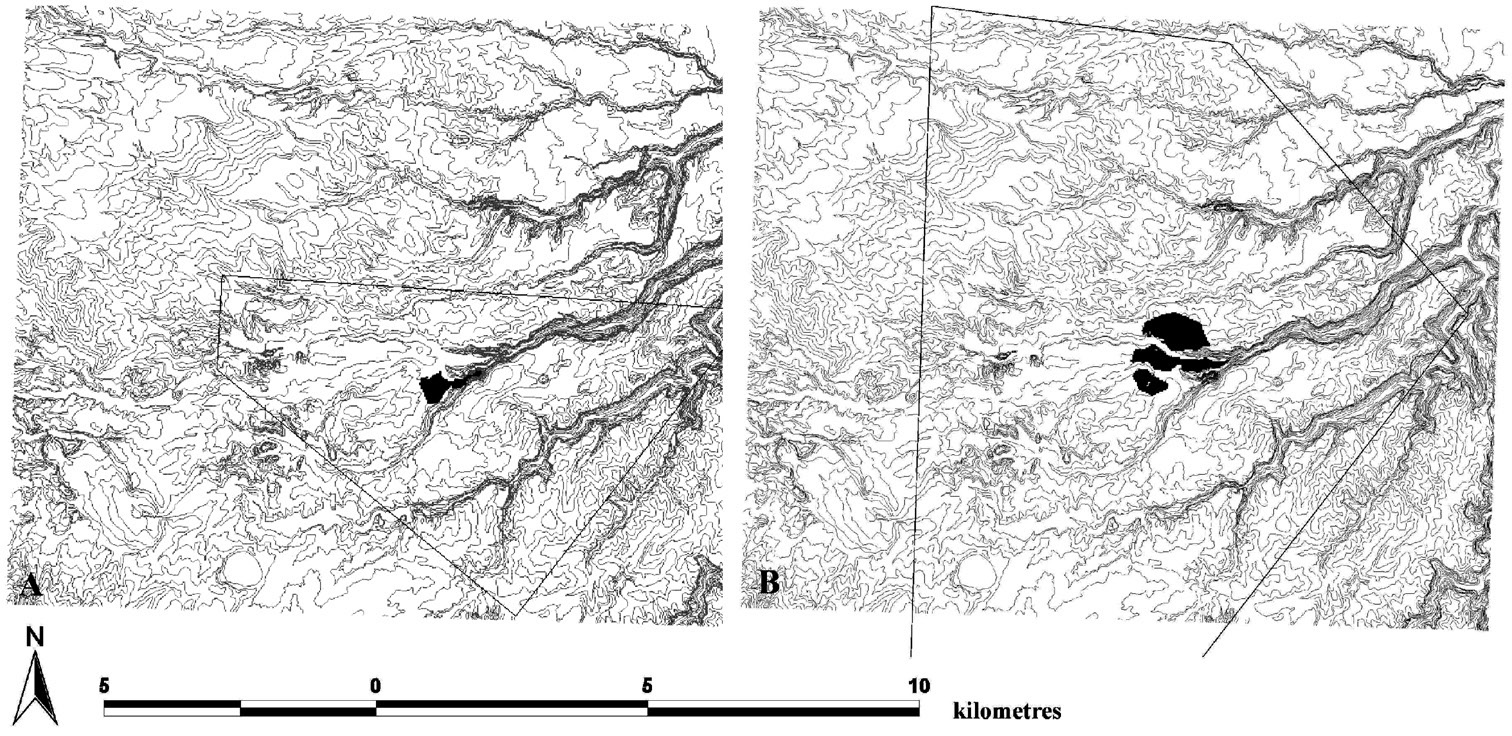 Fig. 4 – The area needed in grain production. A. Il Pizzo. B. Nepi.