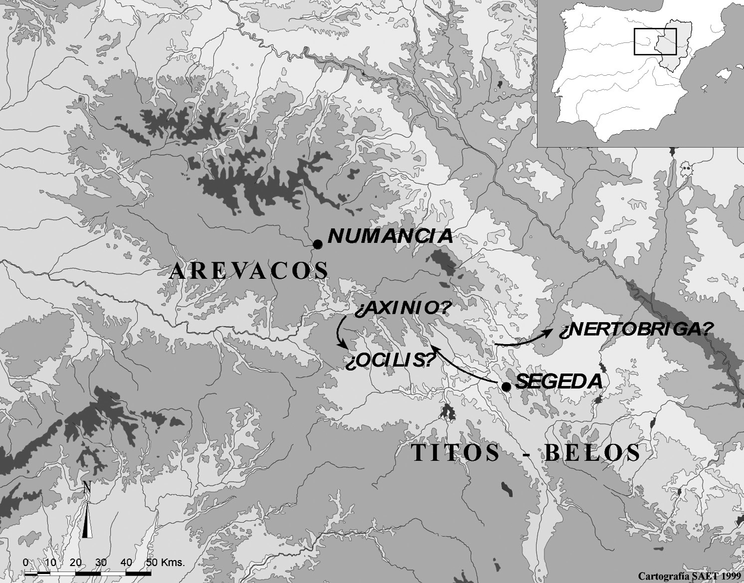 Fig. 3 – Cities and ethnic groups that participated in the Celtiberian Wars of 154-150 BCE against the Romans.