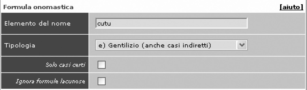 Fig. 11 – Esempio di ricerca sulla formula onomastica (funzione dei componenti).