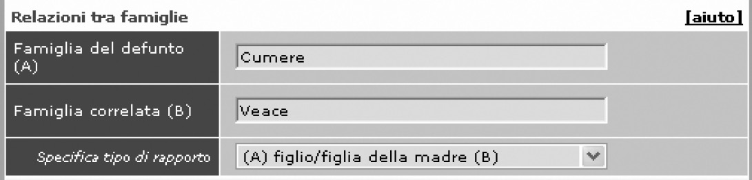 Fig. 14 – Esempio di ricerca su rapporti tra famiglie (con specificazione).