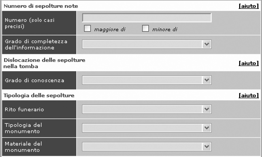 Fig. 16 – Campi di ricerca relativi alle sepolture di una tomba.