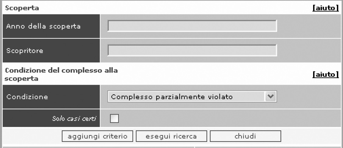 Fig. 19 – Esempio di ricerca sulla condizione di un complesso sepolcrale alla scoperta.