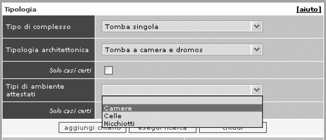 Fig. 21 – Esempio di ricerca sulla tipologia di un complesso sepolcrale.