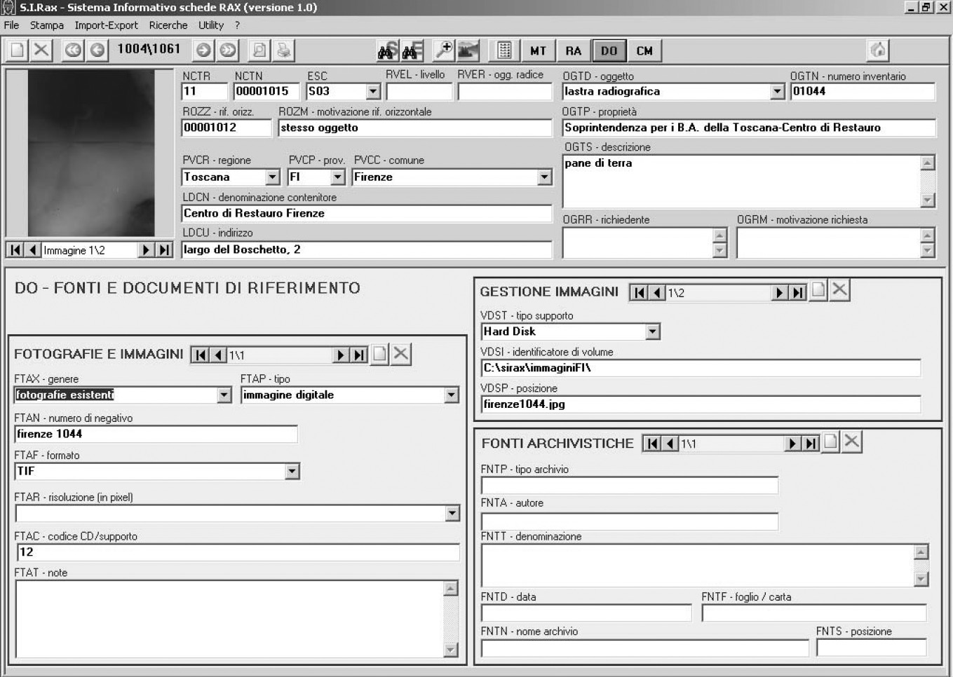 Fig. 2 – Modalità gestione: maschera di inserimento dati (paragrafo DO).