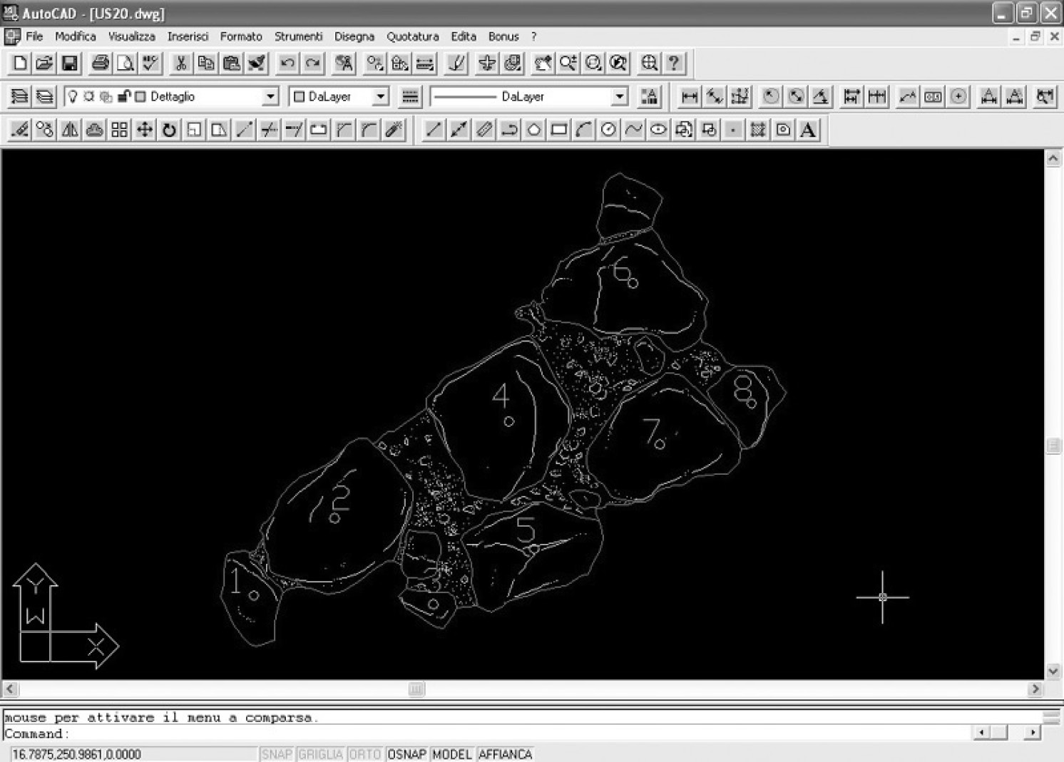 Fig. 5 – Ambiente AutoCAD: dettaglio della vettorializzazione dell’US 20.