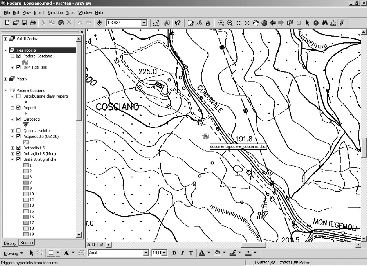 Fig. 11 – Ambiente ArcView: zoom sul Data Frame del territorio.