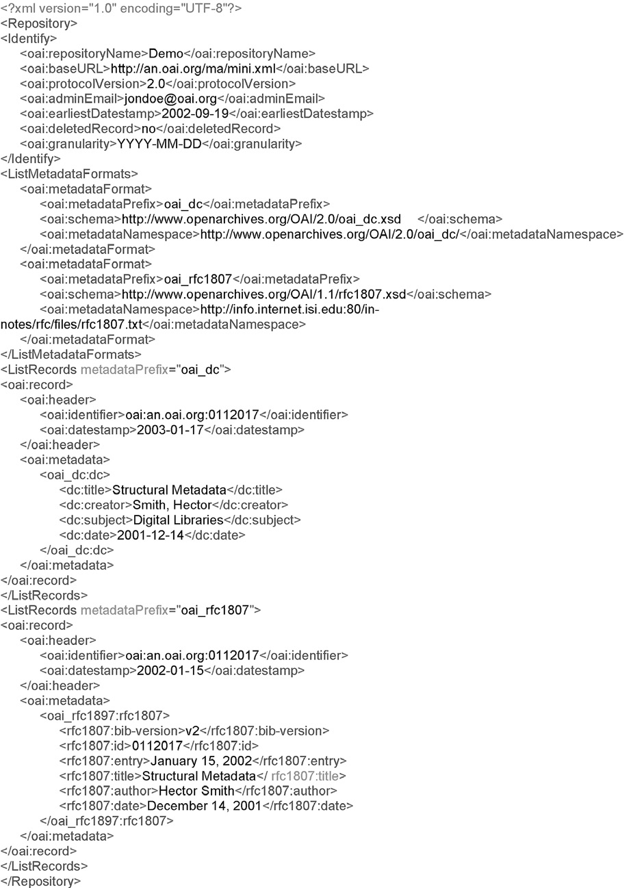 Fig. 2 – XML Static Repository file (da Hochstenbach et al. 2003).