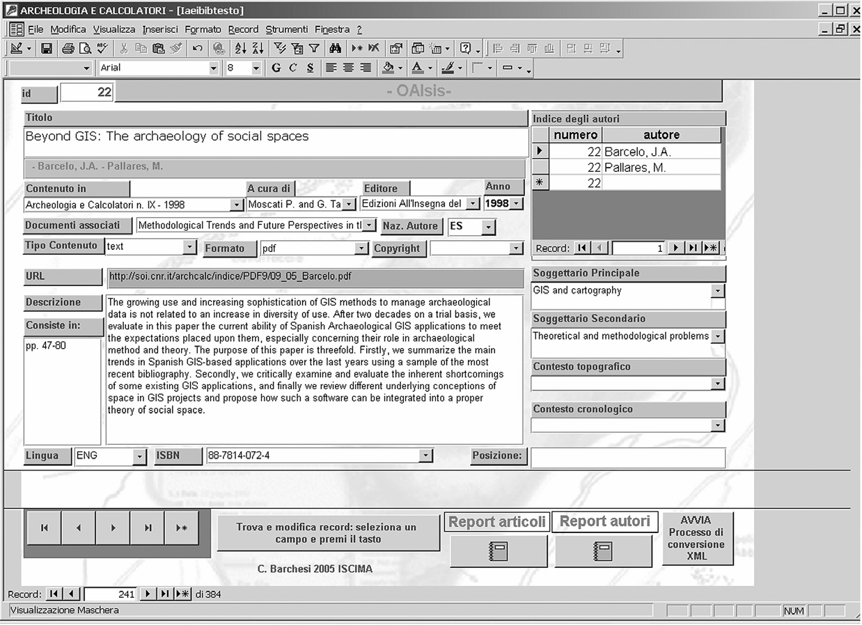 Fig. 3 – Il database Access che gestisce i metadati.