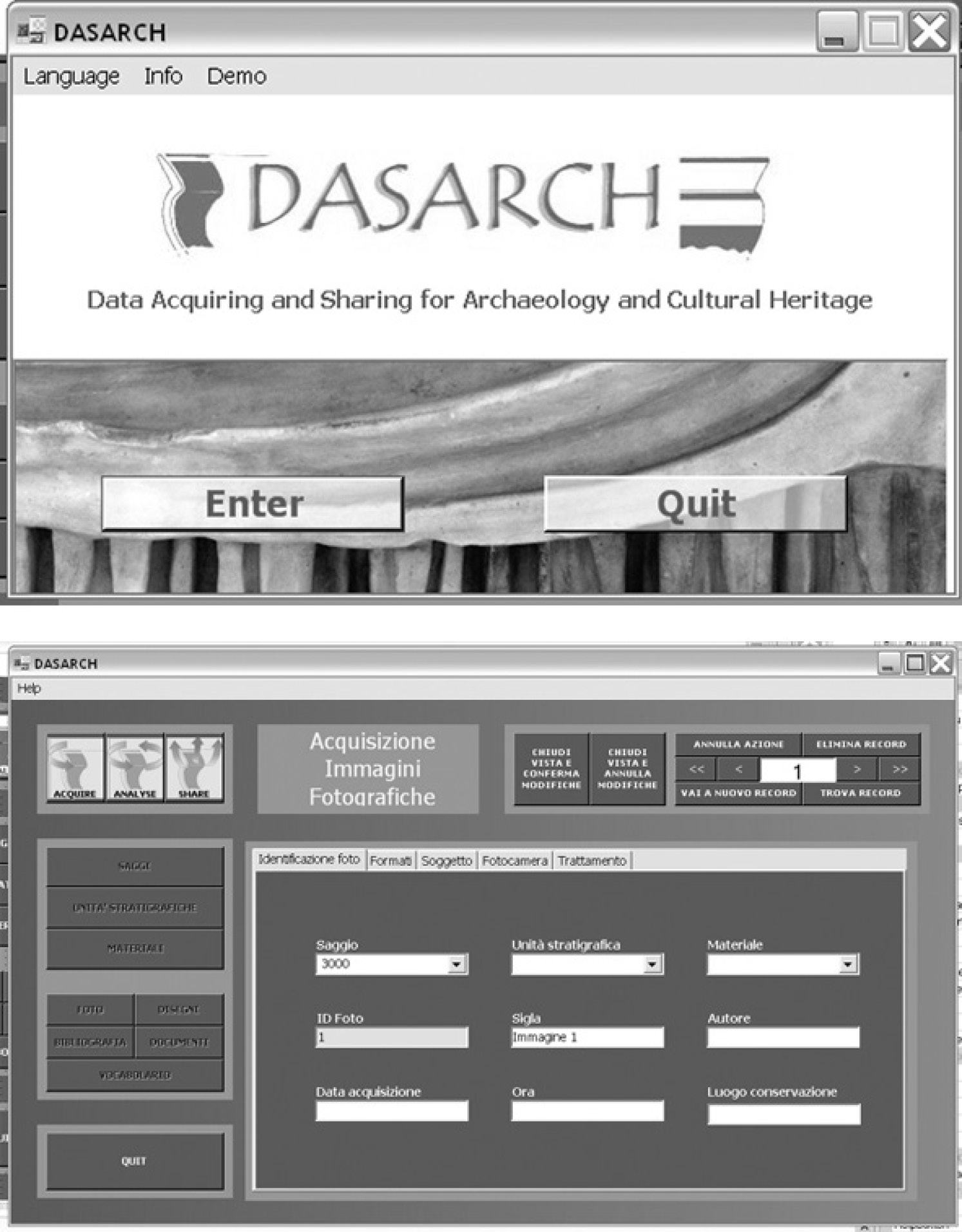 Figg. 3-4 – Screenshots del programma DASARCH.