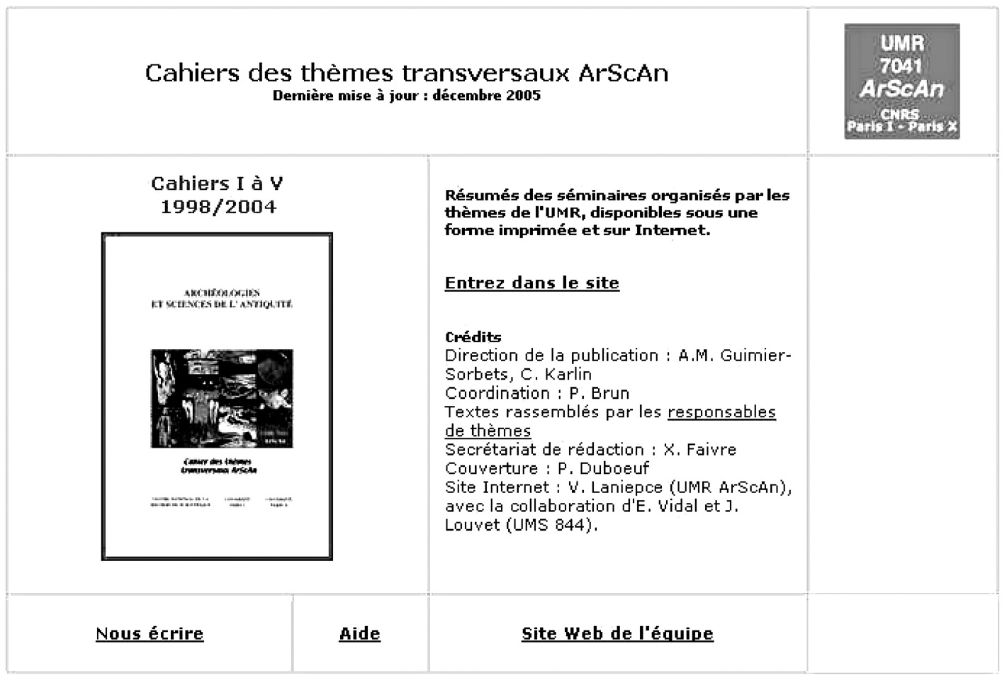 Fig. 3 – Page d’accueil du site web http://www.mae.u-paris10.fr/Cahiers/index.htm.