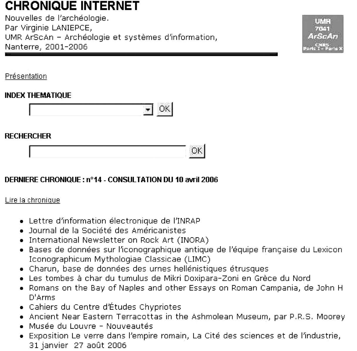 Fig. 4 – Page d’accueil du site web http://web.mae.u-paris10.fr/chronique/.