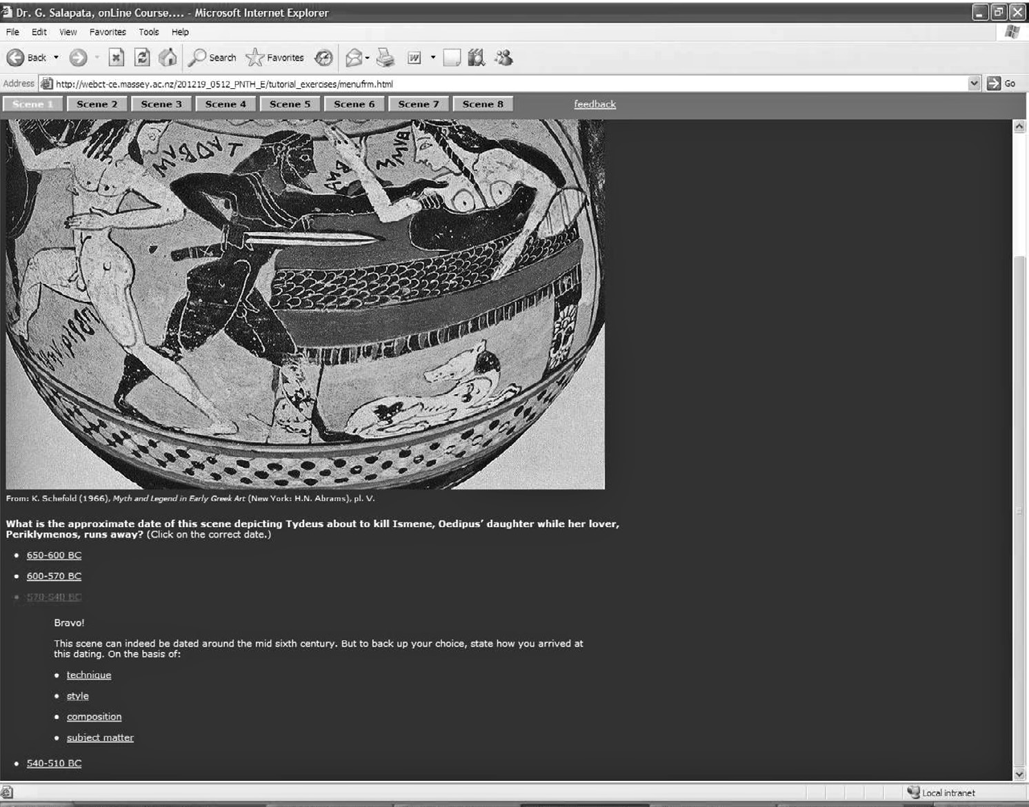 Fig. 2 – Screenshot of the feedback on the correct answer in “scene 1” of the Greek Art activity.