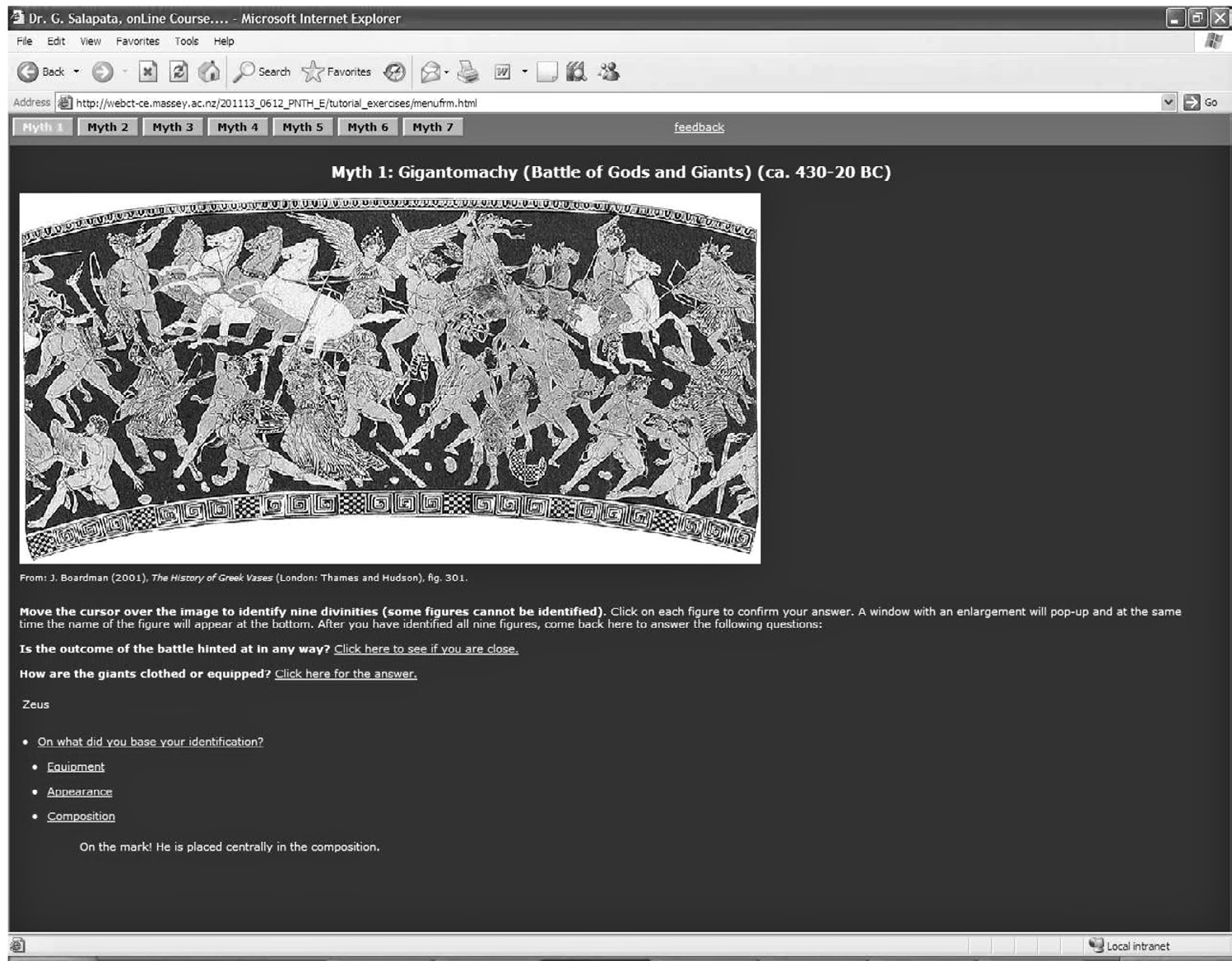 Fig. 5 –Screenshot of feedback forthe figure ofZeus in “myth 1” oftheGreek Mythology activity.