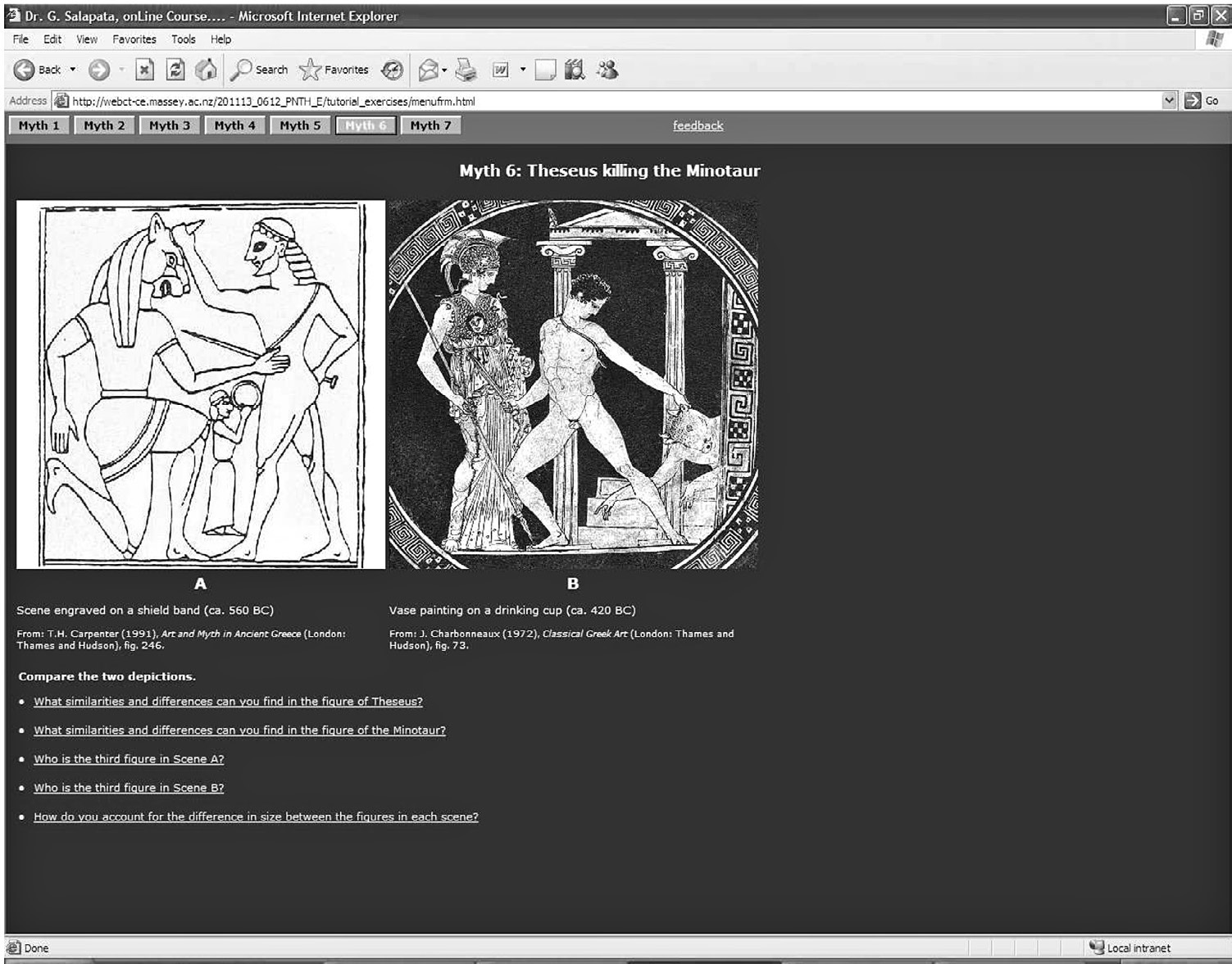 Fig. 6 – Screenshot of the opening page of “myth 6”, requesting a comparison of two versions of the same myth.