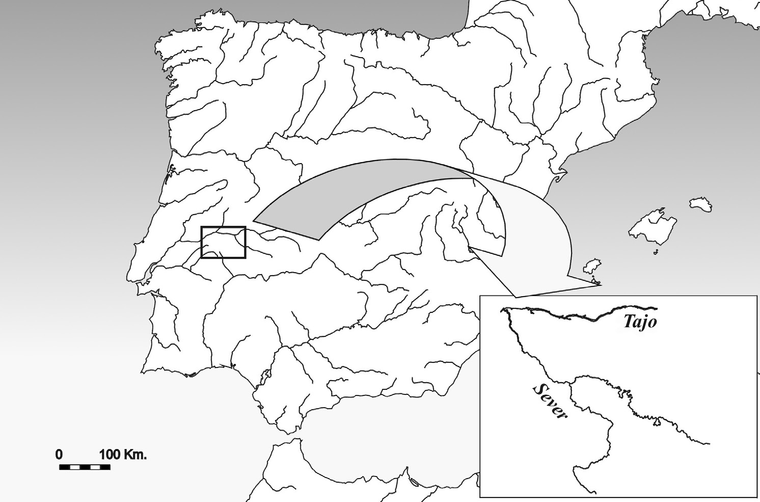 Fig. 1 – Situation du bassin du Sever dans la Péninsule Ibérique.