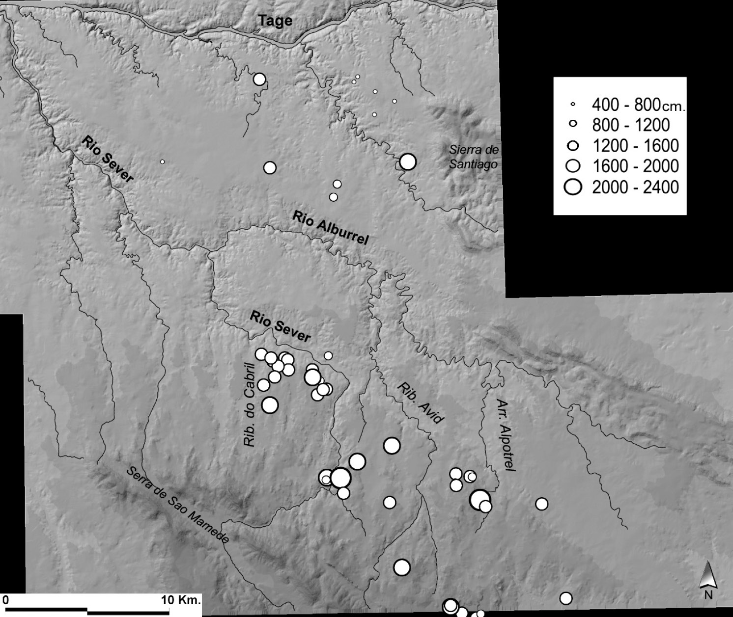 Fig. 5 – Répartition spatiale des dimensions tumulaires.