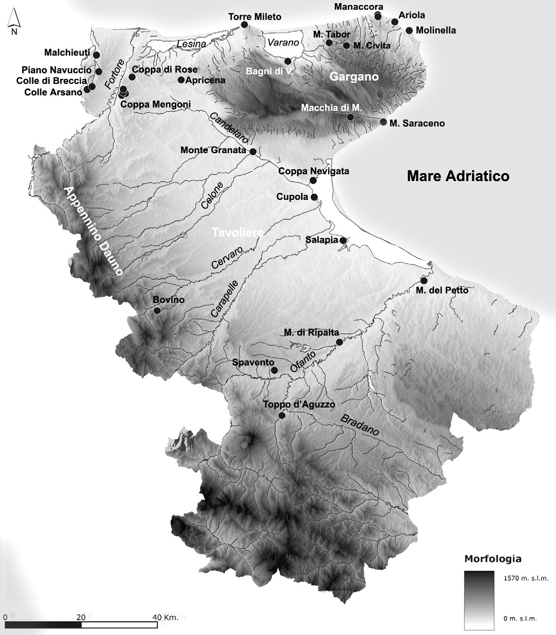 Fig. 7 – Carta di distribuzione degli insediamenti (X-IX sec. a.C.).