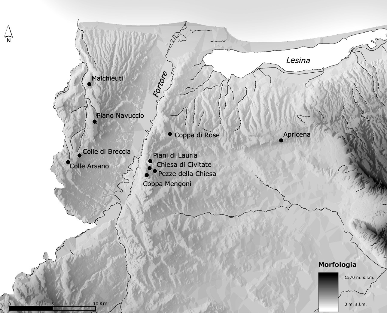 Fig. 9 – Distribuzione degli insediamenti lungo la valle del fiume Fortore.