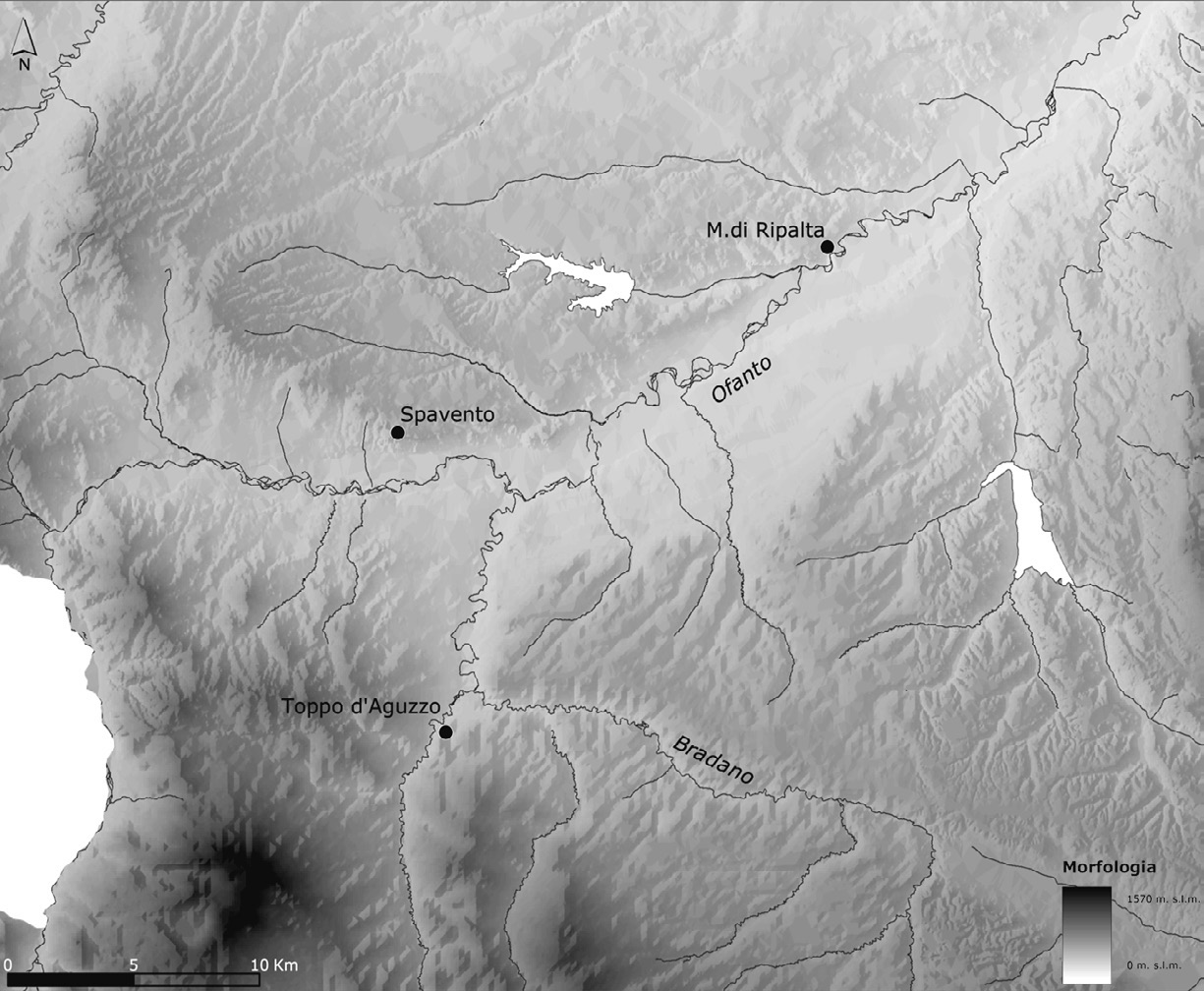 Fig. 12 – Distribuzione degli insediamenti lungo la valle del fiume Ofanto.