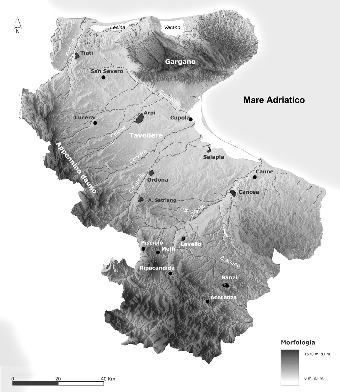 Fig. 16 – Carta di distribuzione degli insediamenti (seconda metà VII-fine VI sec. a.C.).