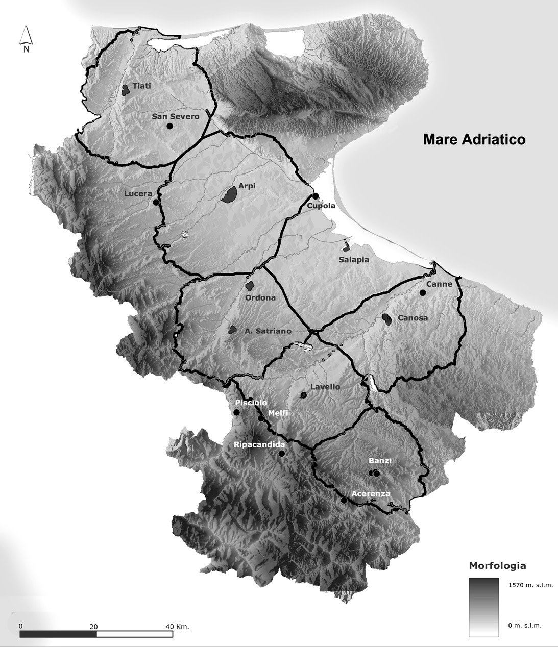 Fig. 18 – Analisi “pesata” dei Poligoni di Thiessen, modellati secondo la geomorfologia del territorio.