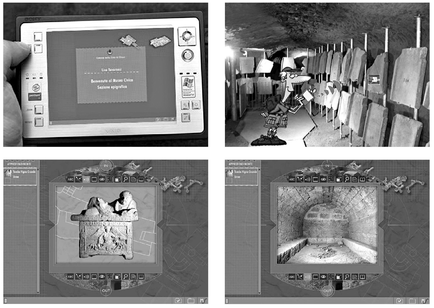 Fig. 5 – Schermate della guida interattiva IN&OUT nel caso di una visita all’interno di uno spazio museale.