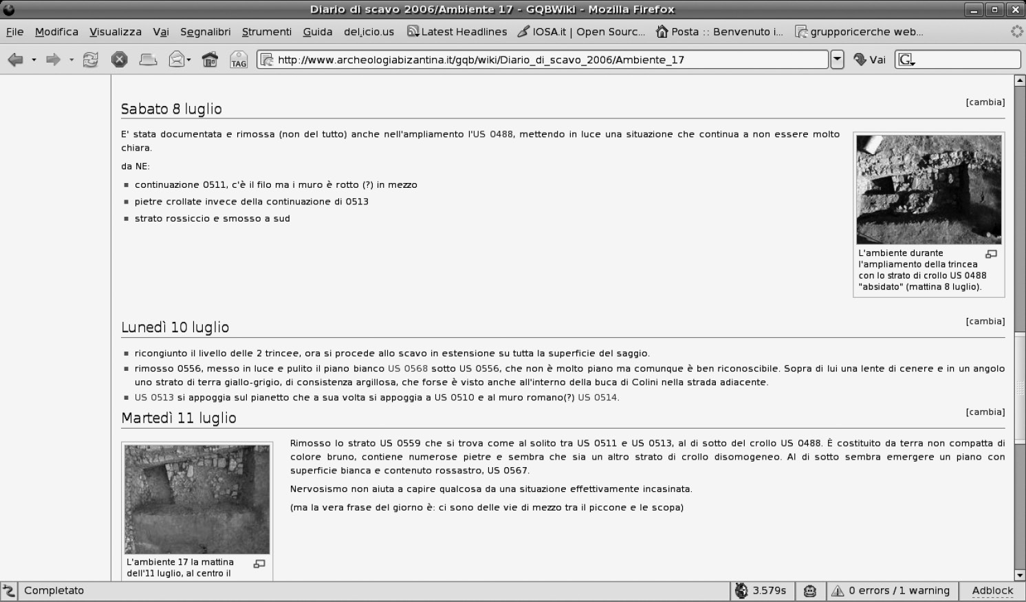 Fig. 6 – Una delle schermate del diario di scavo dell’amb. 17 nella campagna 2006.