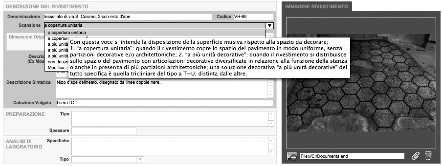 Fig. 8 – Visualizzazione di una “Lista Valori” che presenta le voci di vocabolari predefiniti e di un “Tooltip”.