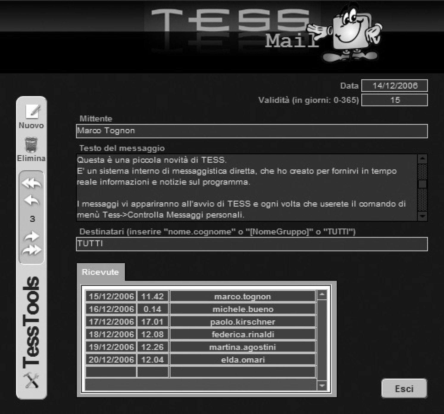 Fig. 15 – TessMail: la schermata riservata agli Amministratori per la composizione dei messaggi interni.