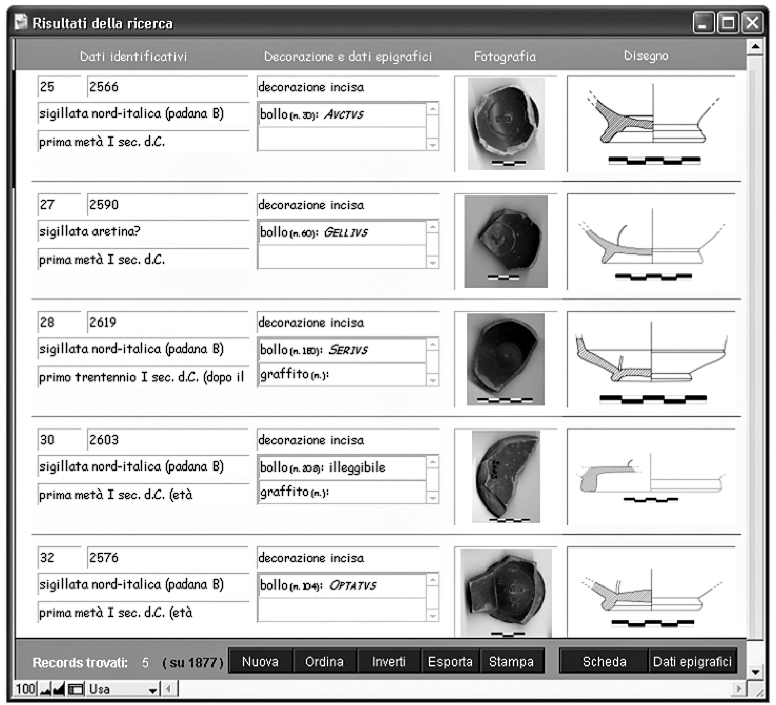 Fig. 4 – I risultati di ogni ricerca organizzati in liste sintetiche di dati.