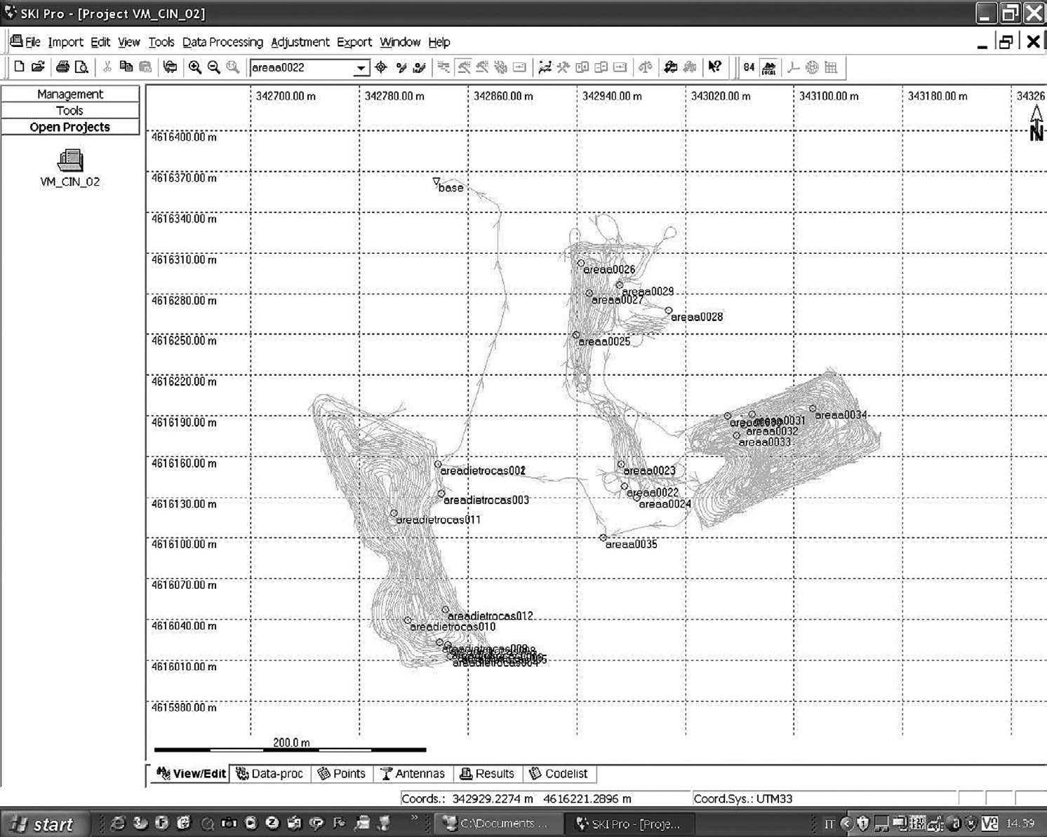 Fig. 4 – Area circostante il casale. L’elaborazione dei dati che visualizza il percorso della Jeep.