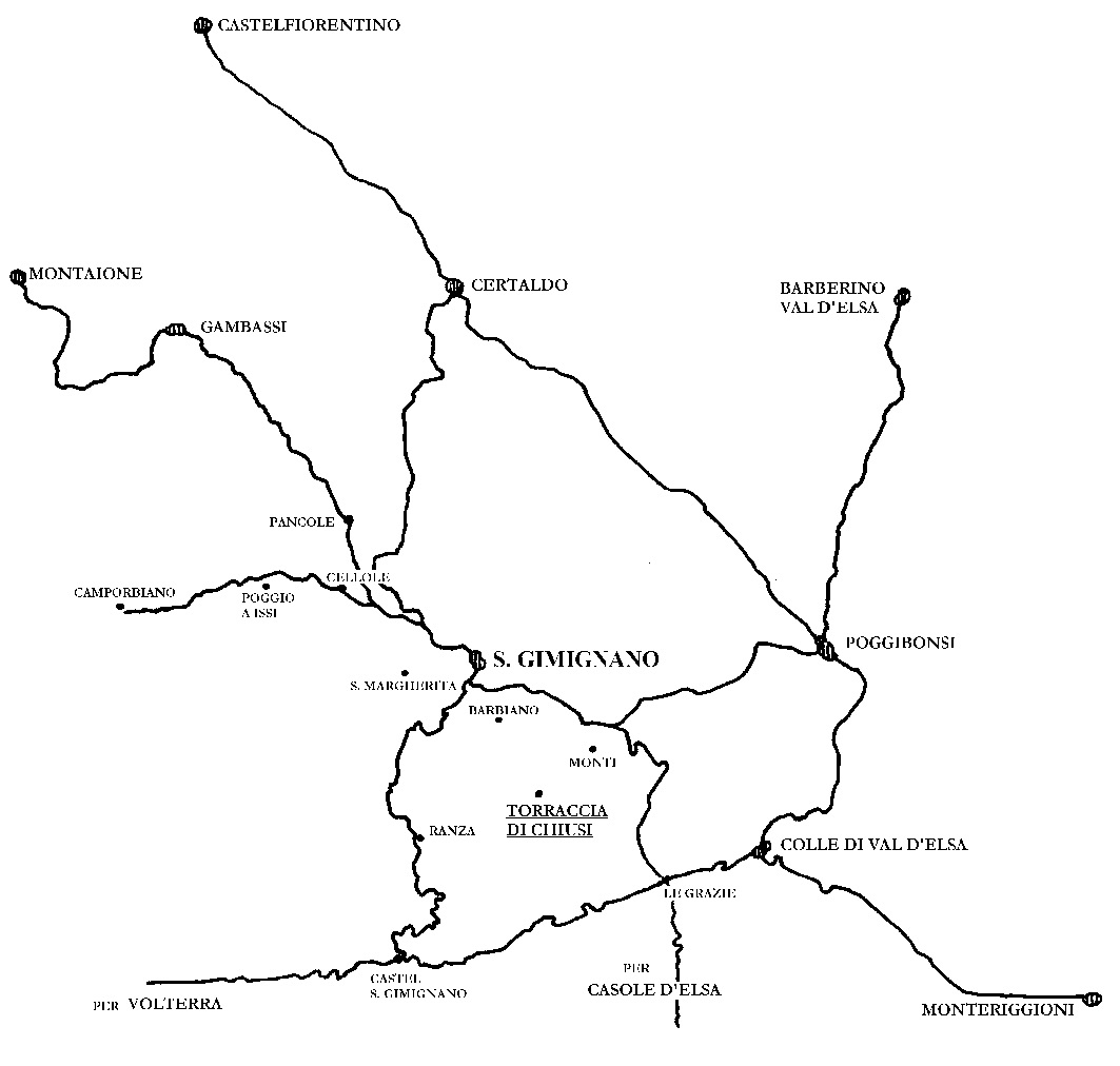 Fig. 1 – Comprensorio del Comune di San Gimignano: localizzazione del sito di Torraccia di Chiusi.