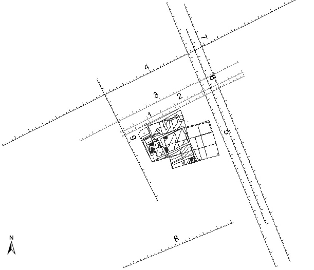 Fig. 8 – Disposizione delle tomografie intorno all’area di scavo.