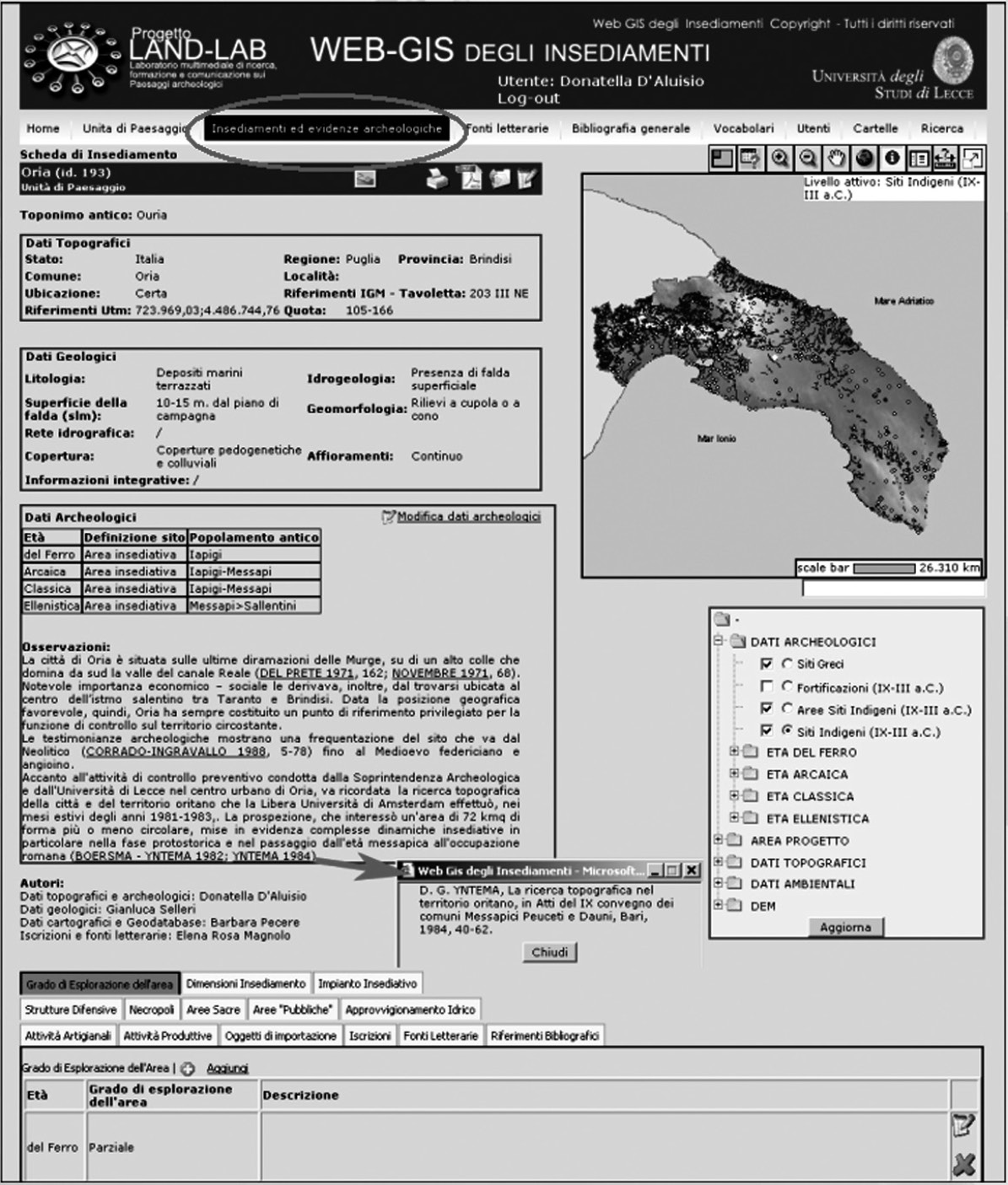 Fig. 4 – Settlement’s WebGIS: the site description file.