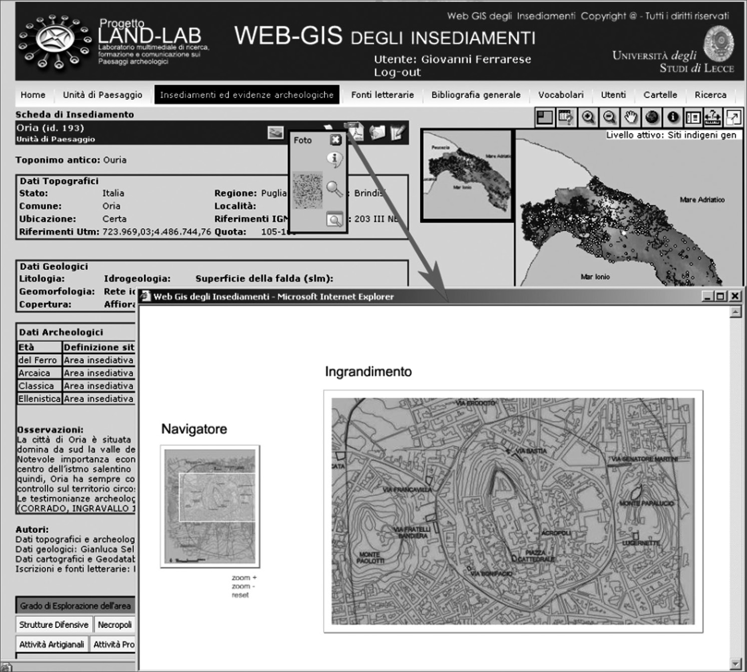 Fig. 5 – Settlement’s WebGIS: dynamic zoom.