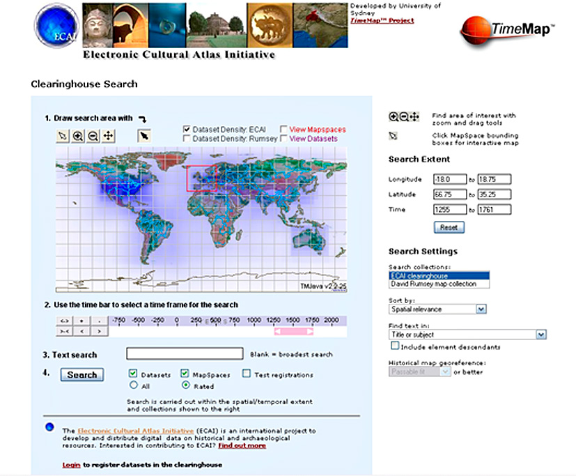 Fig. 1 – ECAI Clearinghouse spatial/temporal/textual search interface.